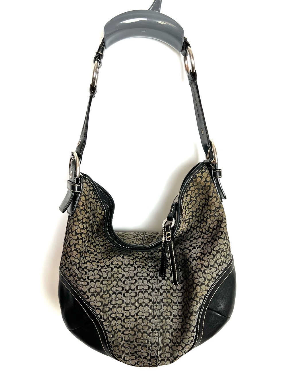 Vintage Coach Soho Signature Hobo shoulder bag w/ canvas and black leather trim
